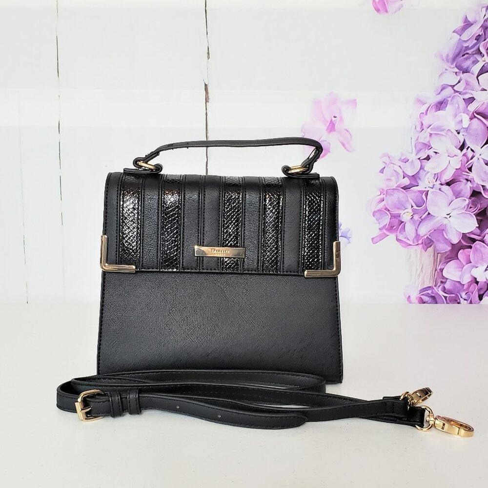Dune London Embossed Patent Folded Front Vegan Leather Satchel Bag